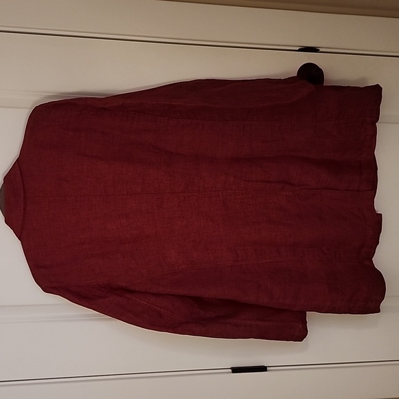 Deep Red Eileen Fisher Longline Linen Blazer - Picture 2 of 3